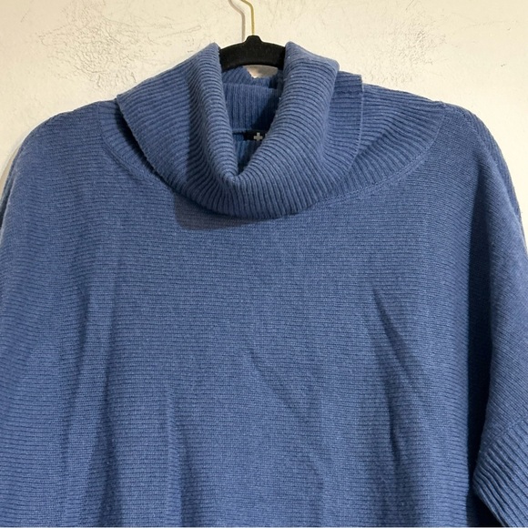 Beryll Cashmere Pullover Short Sleeve Turtleneck Poncho Sweater Blue One Size - Picture 4 of 9